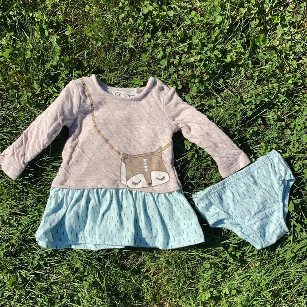Jessica Simpson Infanct Girl Fox Sweatshirt Dress + Bloomers Set (3-6 Months)